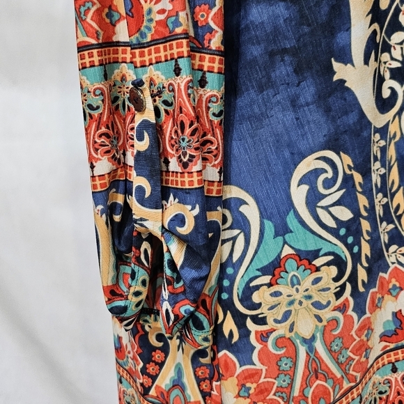 Floral Lightweight V-neck Denim Colored Tunic 94% Polyester 6% Spandex Sz 2XL - Picture 4 of 7